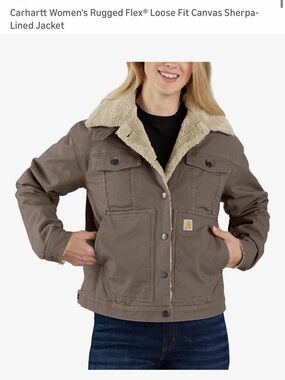 Carhartt Women's Rugged Flex Loose Fit Sherpa-Lined Canvas Jacket in Taupe Grey